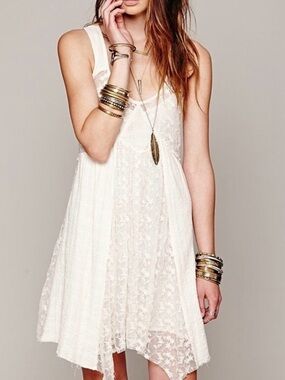 Free People Like A Virgin Lace Mini Dress Boho Tunic Ivory XS